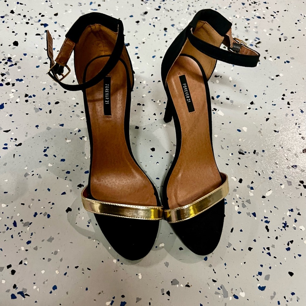 Zara Black and Gold High-Heeled Sandals